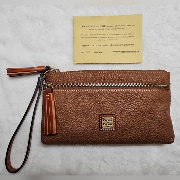 Dooney & Bourke Tan Leather Wristlet with Tassel - Picture 1 of 5